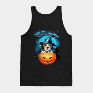 Beagle Witch Hat Pumpkin And Blue Moon Halloween Tank Top